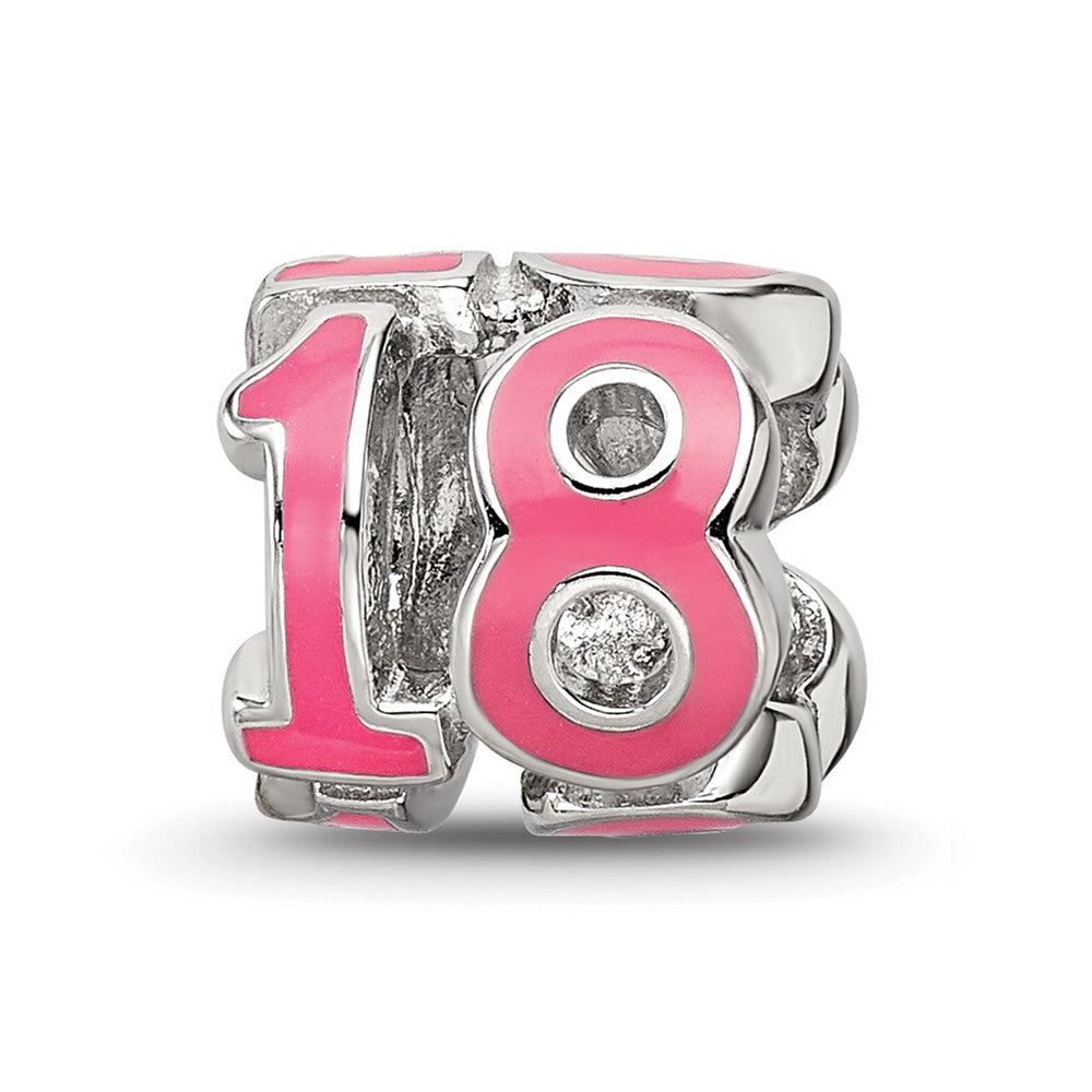 Sterling Silver Reflections Rhodium-plated Pink Enameled 18 Bead, 10 x 10 mm