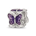 Sterling Silver Reflections Rh-plated Purple Enameled Butterfly Bead, 10 x 8.18 mm