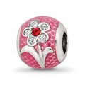 Sterling Silver Reflections Pink Enamel with Crystals Flower Bead, 10.91 x 9.09 mm