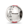 Sterling Silver Reflections Rh-plated Black & Red Enamel I LOVE U Bead, 10.91 x 10 mm