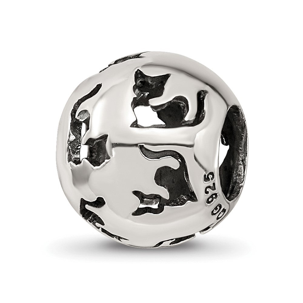 Sterling Silver Reflections Cutout Cat Bead, 11.82 x 9.09 mm