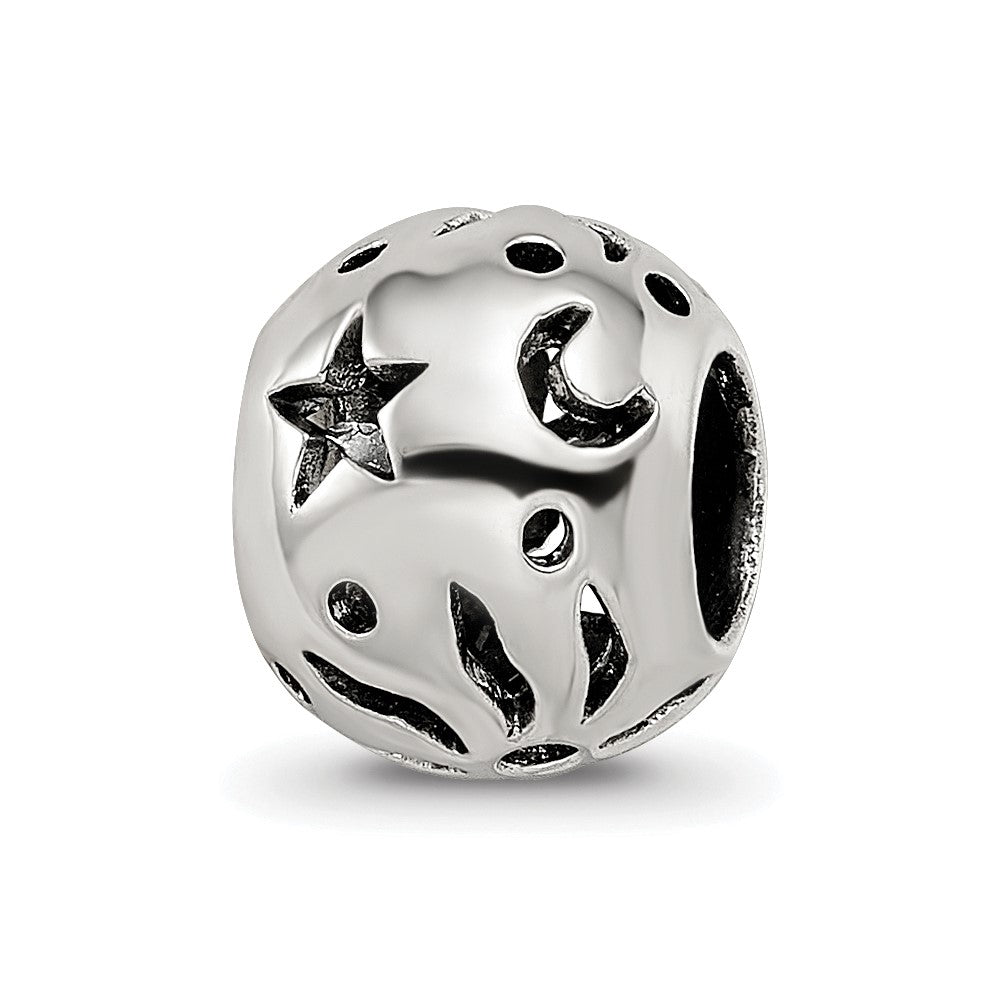 Sterling Silver Reflections Sun Moon Stars Bead, 9.09 x 8.18 mm