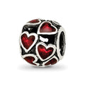 Sterling Silver Reflections Red Enamel Filigree Heart Bead, 10.91 x 9.09 mm