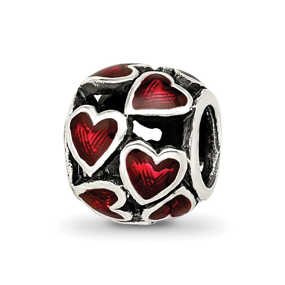 Sterling Silver Reflections Red Enamel Filigree Heart Bead, 10.91 x 9.09 mm