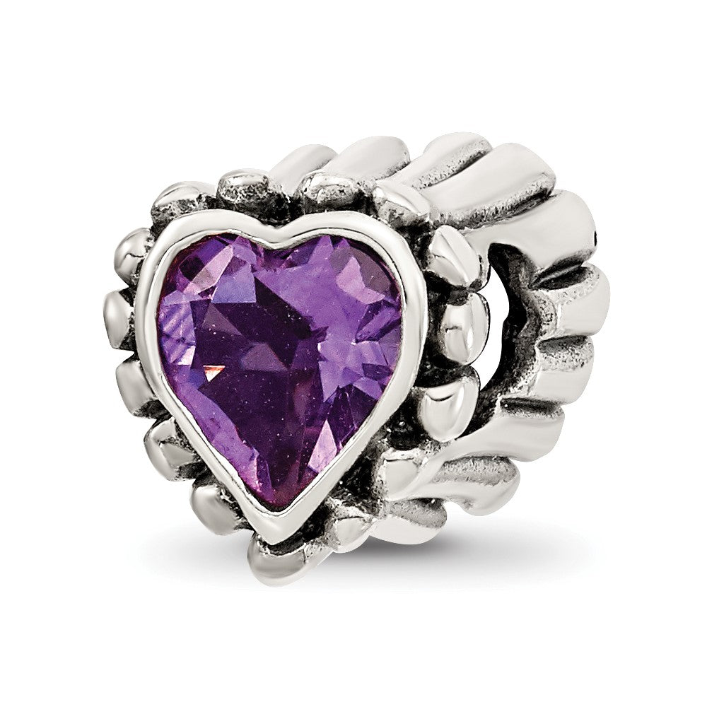 Sterling Silver Reflections Amethyst Heart Bead, 2.08 ct, 10 x 10 mm