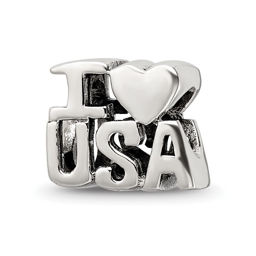 Sterling Silver Reflections I HEART USA Bead, 9.09 x 10 mm