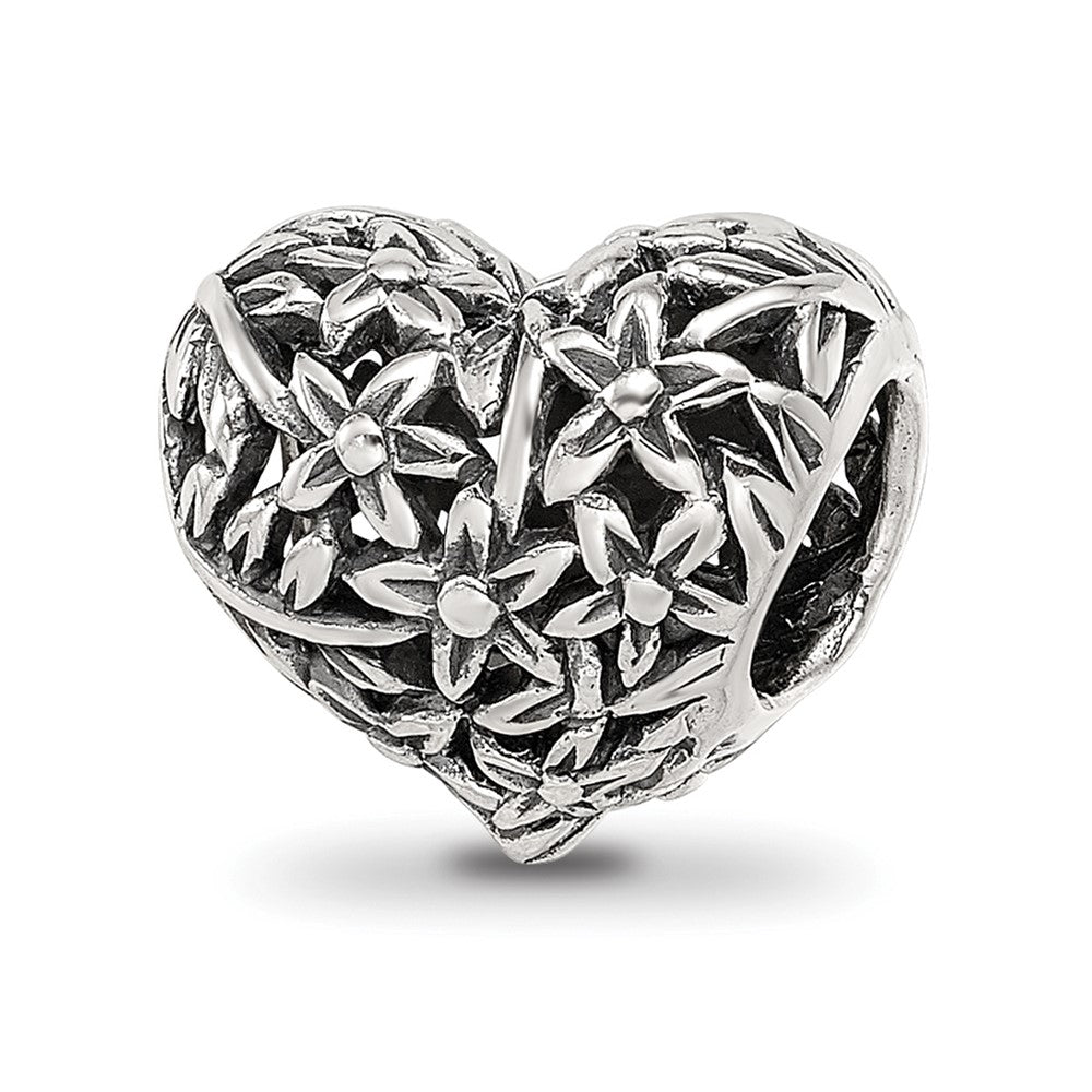 Sterling Silver Reflections Filigree Flower Heart Bead, 10 x 11.82 mm