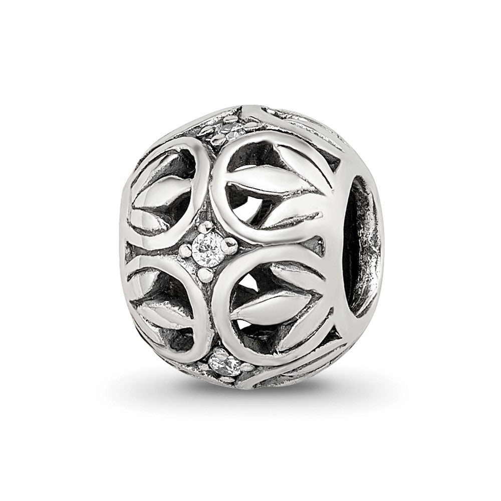 Sterling Silver Reflections CZ Leaf Filigree Bead, 9.09 x 7.27 mm