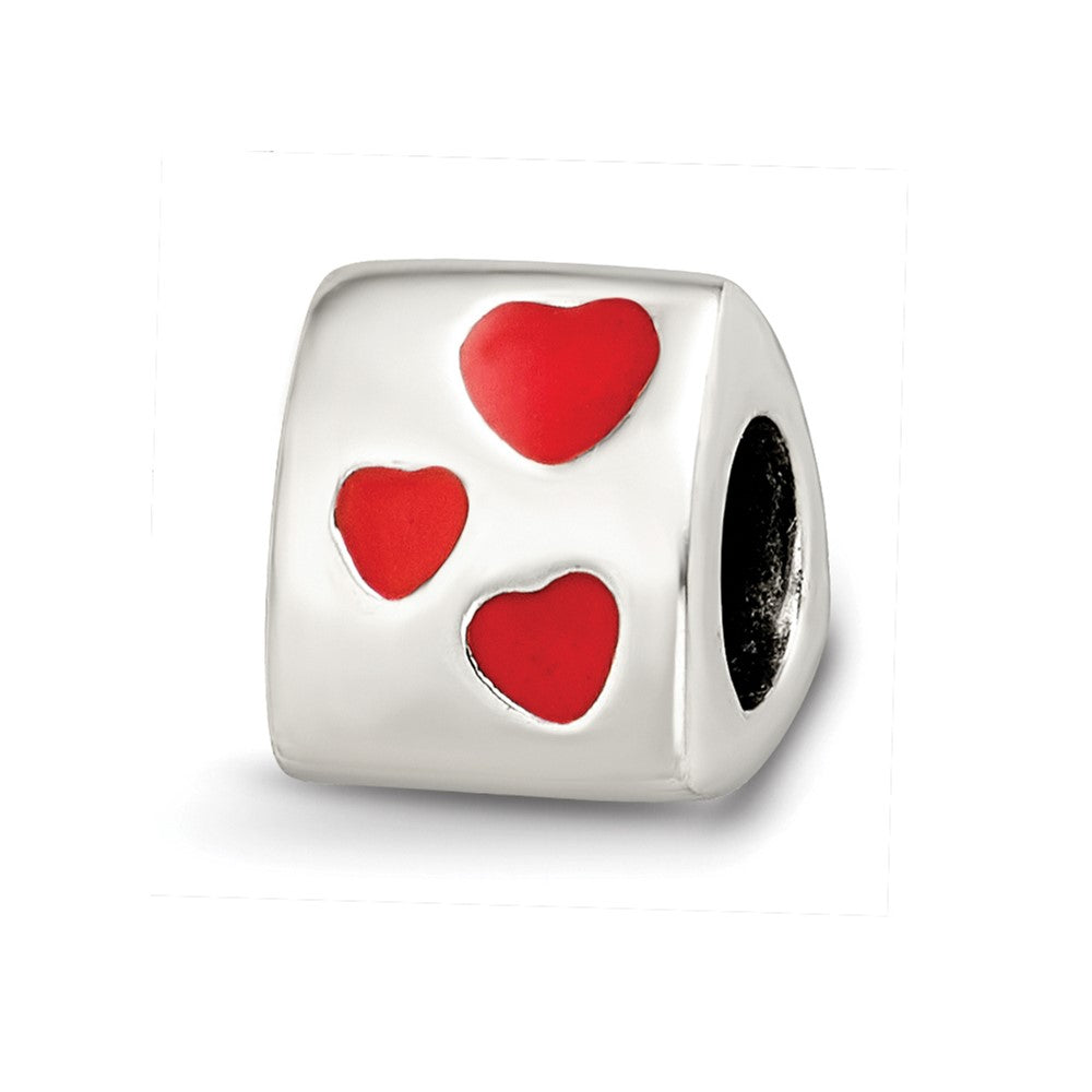 Sterling Silver Reflections Red Enameled Love You Bead, 8.18 x 7.27 mm