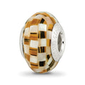 Sterling Silver Reflections Tiger's Eye and White MOP Mosaic Bead, 14.55 x 12.73 mm