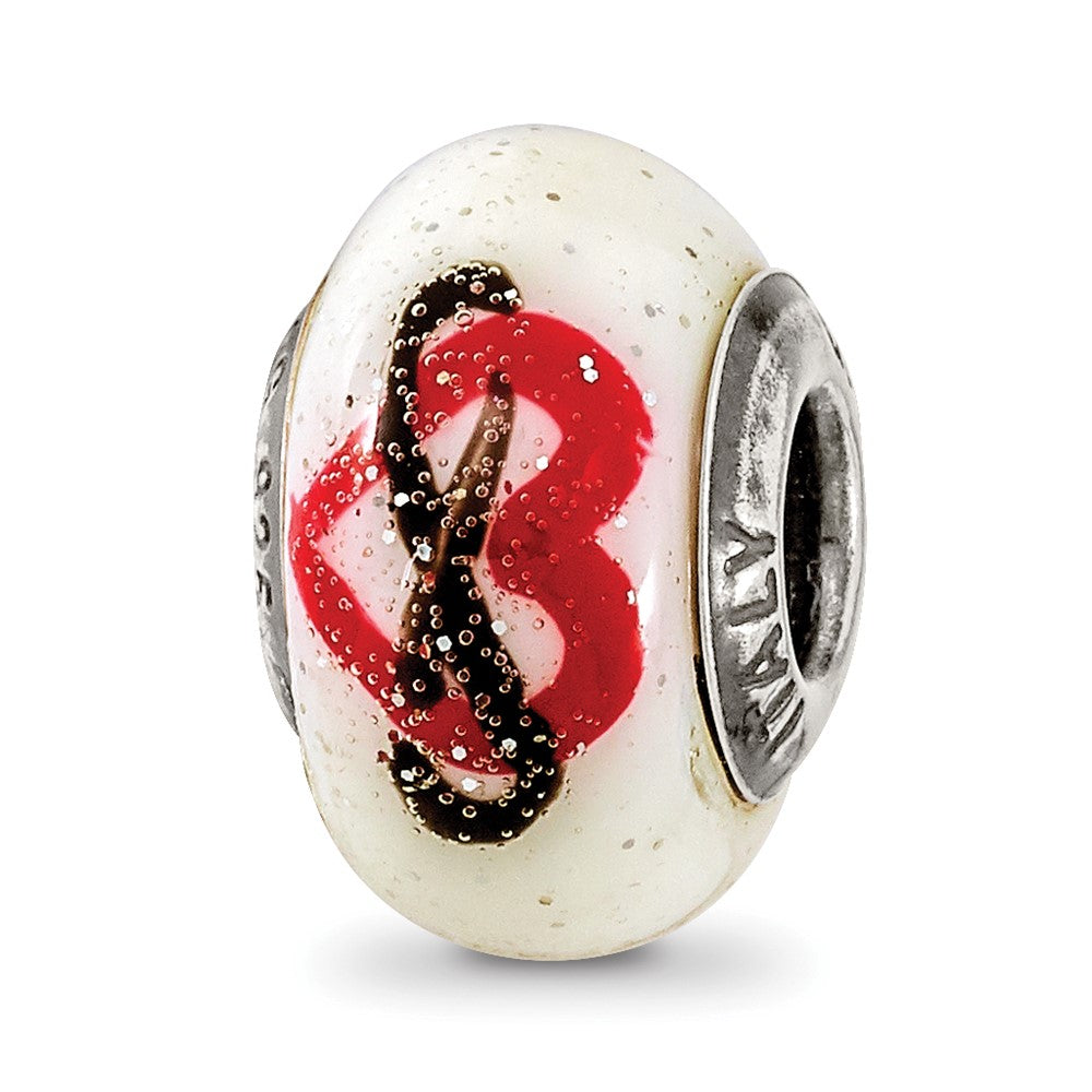 Sterling Silver Reflections Heart Infinity Murano Glass Bead, 14.55 x 9.09 mm