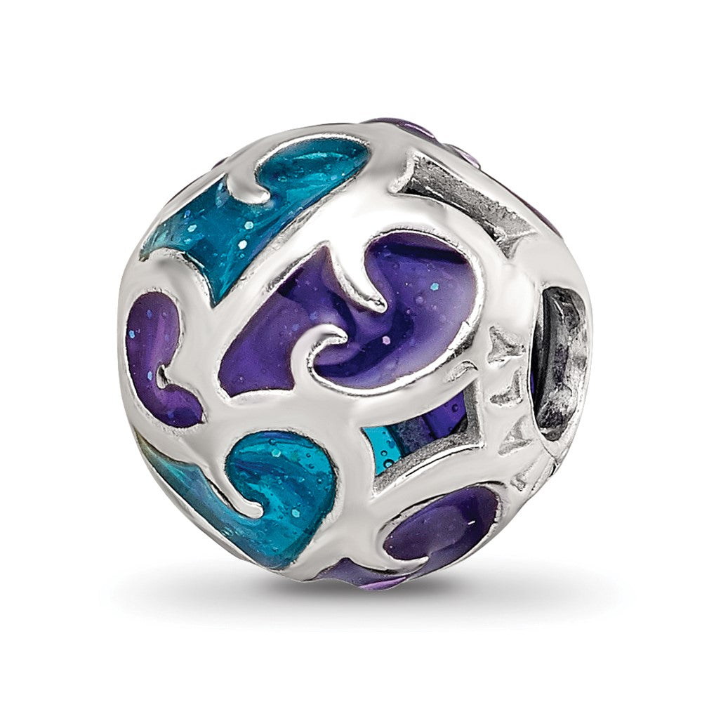 Sterling Silver Reflections Purple/Blue Filigree Enameled Bead, 10 x 10 mm