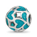Sterling Silver Reflections Blue/Green Heart Enameled Bead, 10 x 10 mm