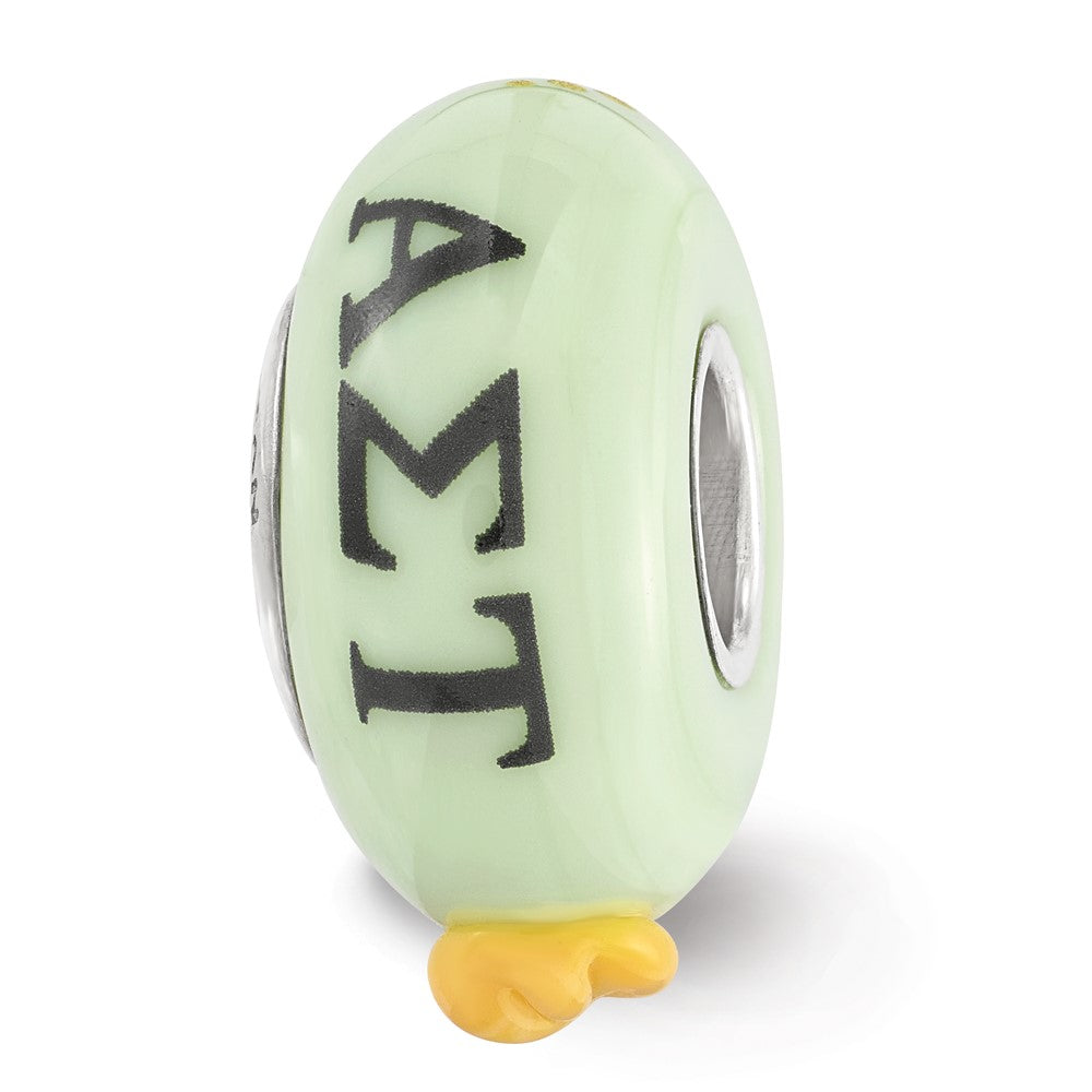 Ster.Silver Reflections Hand Painted Alpha Sigma Tau Fenton Glass Bead