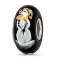 Sterling Silver Reflections Black Snowman Frosty Nights Fenton Glass Bead, 14.5 x 7.6 mm