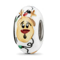 Sterling Silver Reflections White Rudy Reindeer w/lights Fenton Glass Bead, 14.5 x 7.6 mm