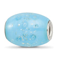 Sterling Silver Reflections Blue Frosted Windowpanes Fenton Glass Bead, 20.2 x 15.8 mm