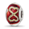 Sterling Silver Reflections Foil Heart Infinity Red Italian Glass Bead, 14.6 x 9.9 mm
