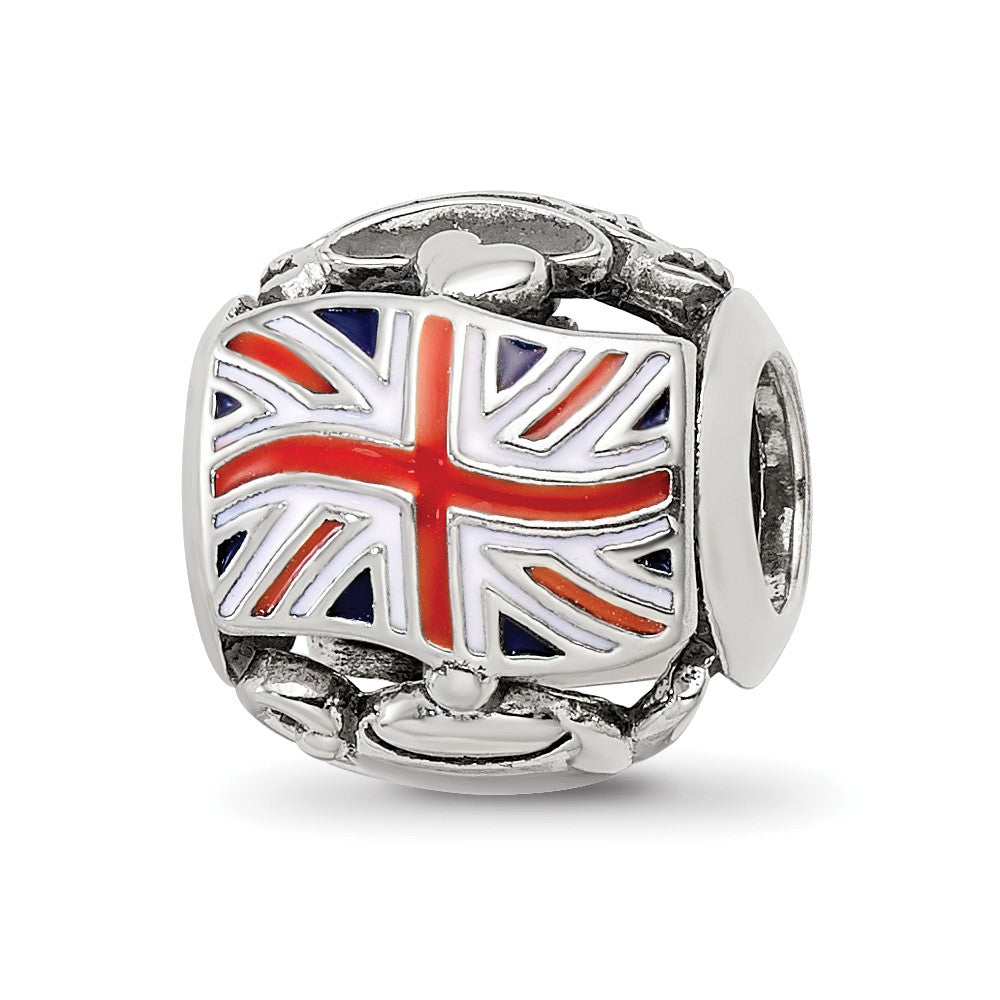 Sterling Silver Reflections Enameled England Theme Bead, 10.6 x 10.6 mm