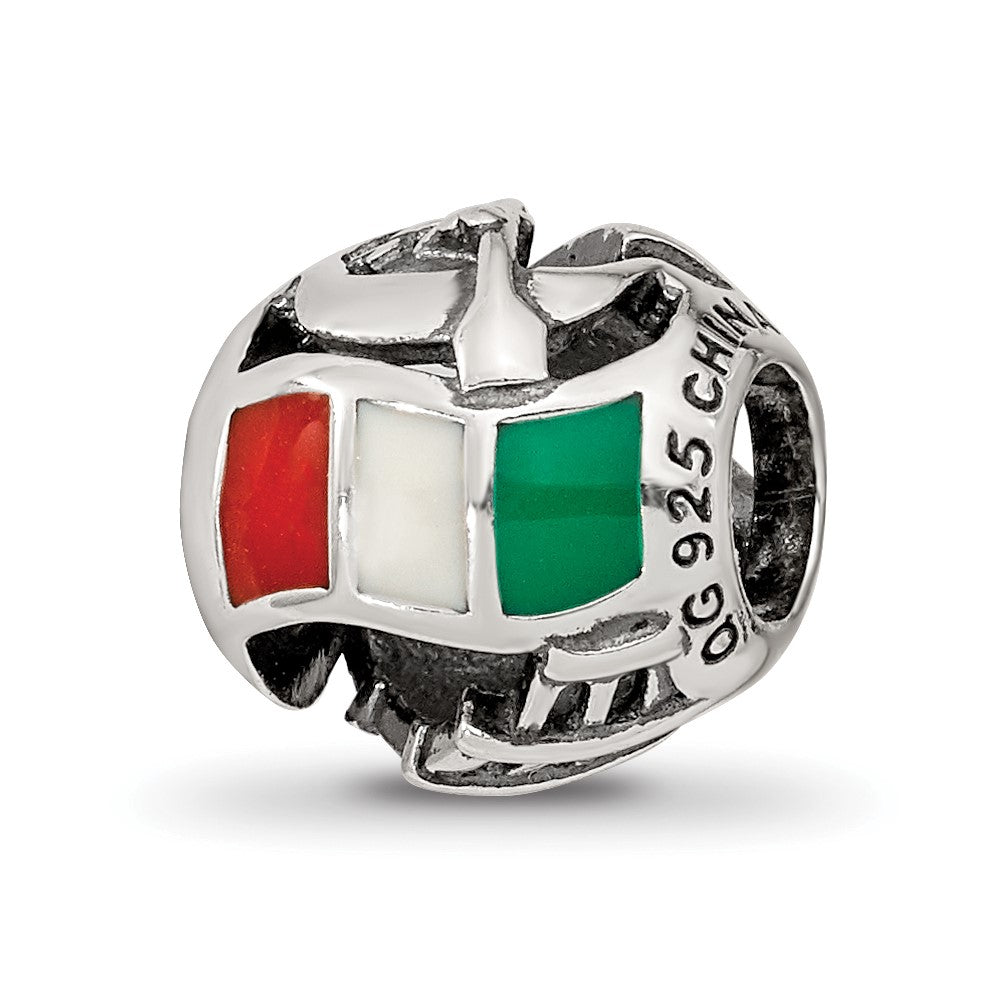 Sterling Silver Reflections Enameled Italy Theme Bead, 10.6 x 10.6 mm