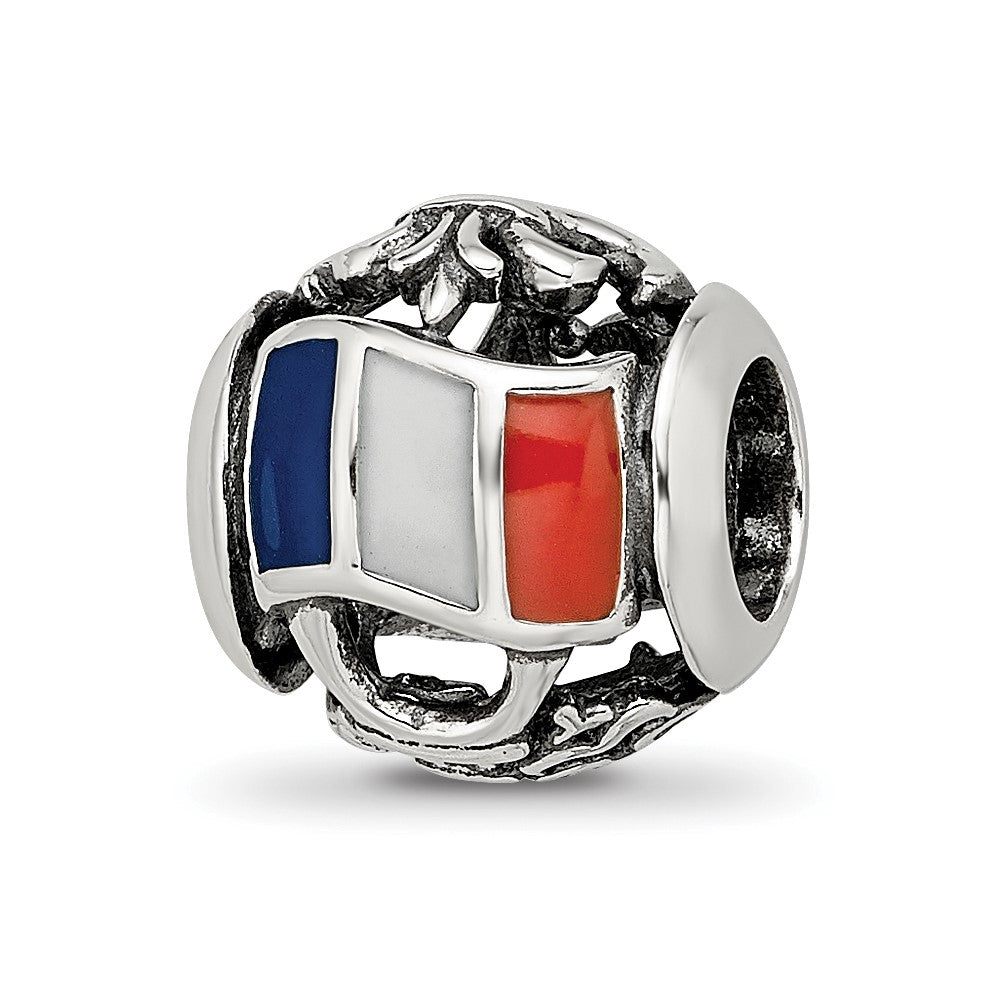 Sterling Silver Reflections Enameled French Theme Bead, 10.6 x 10.6 mm