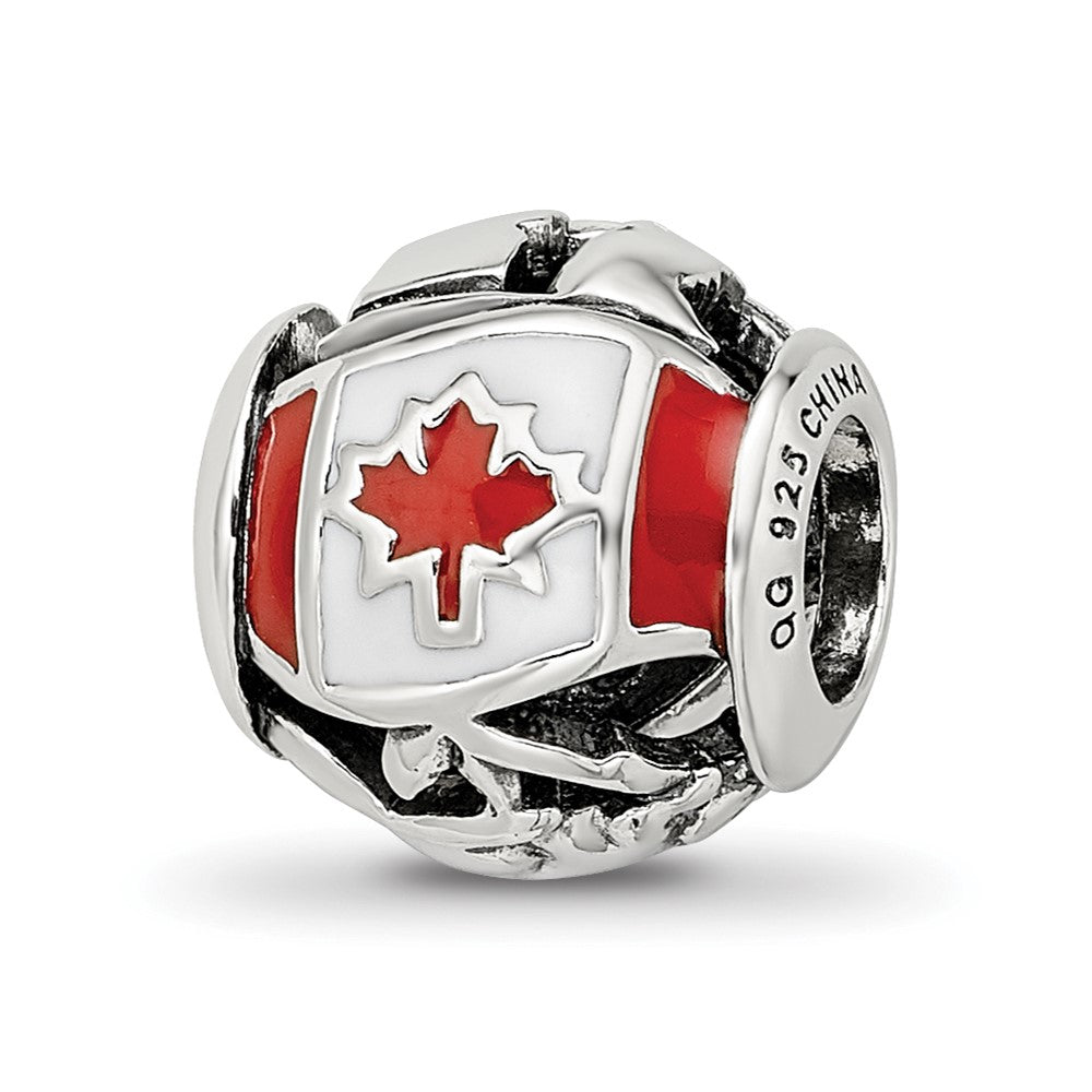 Sterling Silver Reflections Enameled Canada Theme Bead, 10.6 x 10.6 mm