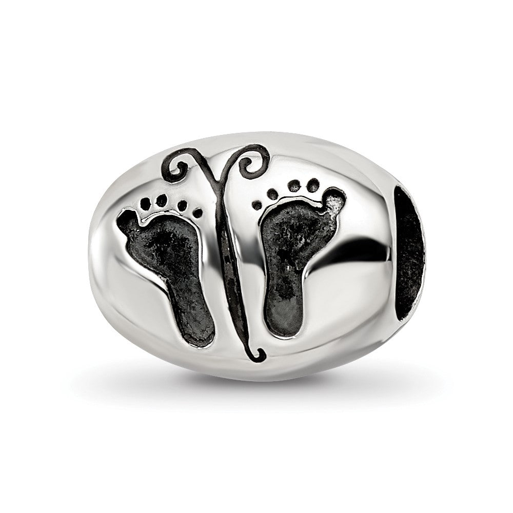 Sterling Silver Reflections Antiqued Baby Feet Butterfly Bead, 8.6 x 10.6 mm