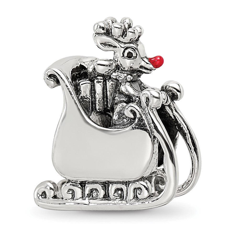 Sterling Silver Reflections Enameled Rudolph in Sleigh Bead, 11.4 x 11.7 mm
