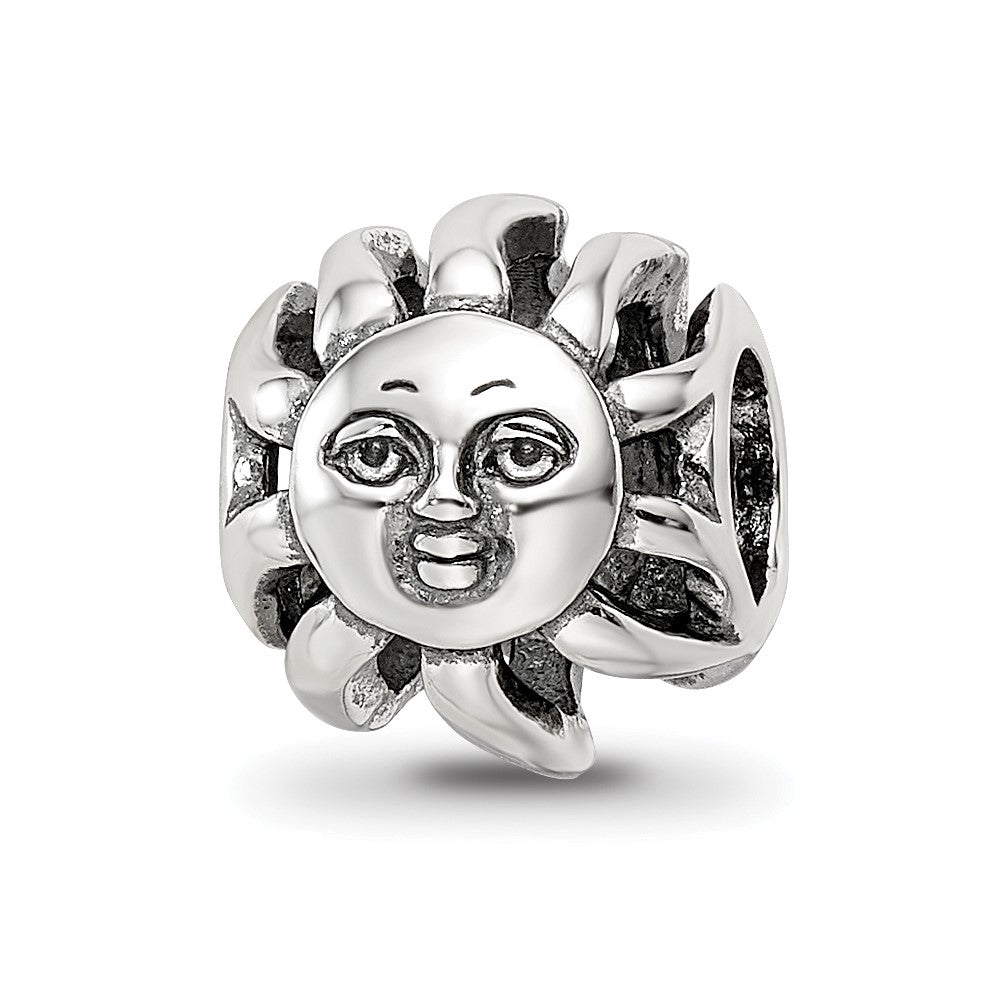 Sterling Silver Reflections Sun with A Face Bead, 10.5 x 9.5 mm
