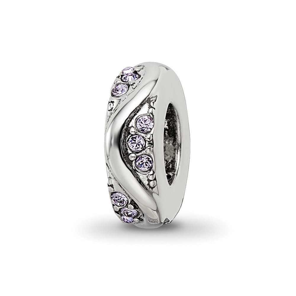 Sterling Silver Reflections with Crystals Wave Spacer Bead, 9.9 x 3.3 mm
