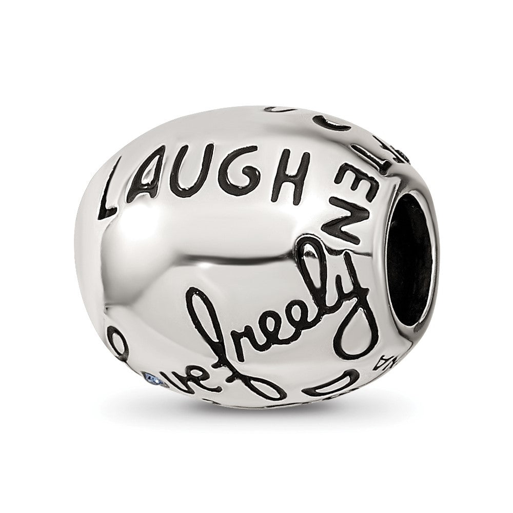 Sterling Silver Reflections Crystals Live Laugh Love Bead, 10.7 x 11.6 mm