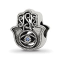 Sterling Silver Reflections Antiqued Blue Crystal Hamsa/Chamseh Bead, 12.5 x 10.8 mm