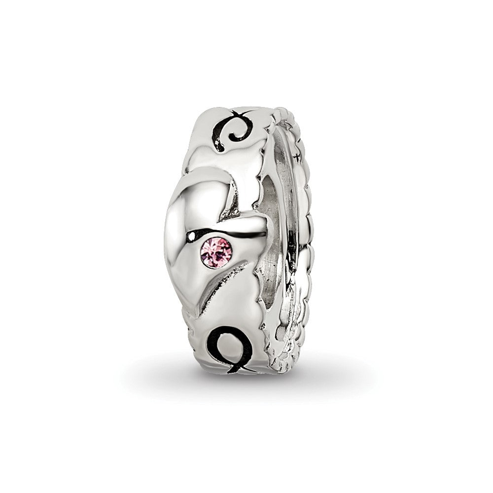 Sterling Silver Reflections Pink Crystal Heart Infinity Spacer Bead, 9.7 x 3.9 mm