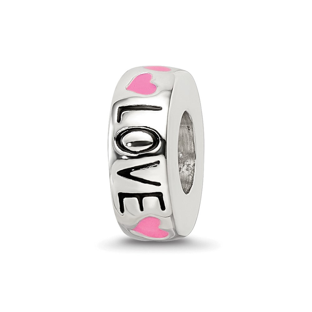 Sterling Silver Reflections Pink Enameled Hearts Love Amour Spacer Bead, 9.8 x 3.7 mm