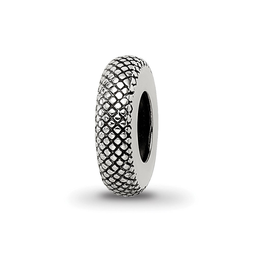 Sterling Silver Reflections Antiqued Textured Gripper Bead, 9.8 x 2.9 mm