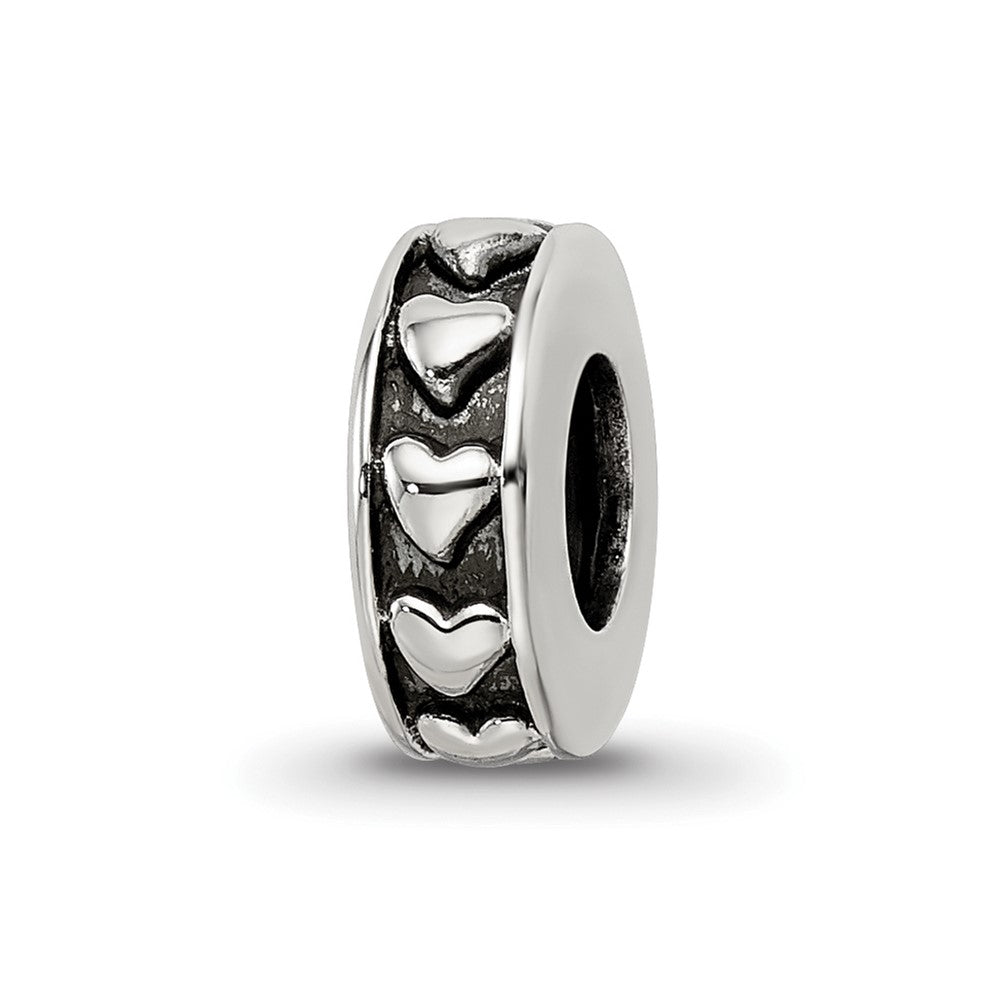 Sterling Silver Reflections Antiqued Hearts Gripper Bead, 10.1 x 3.8 mm
