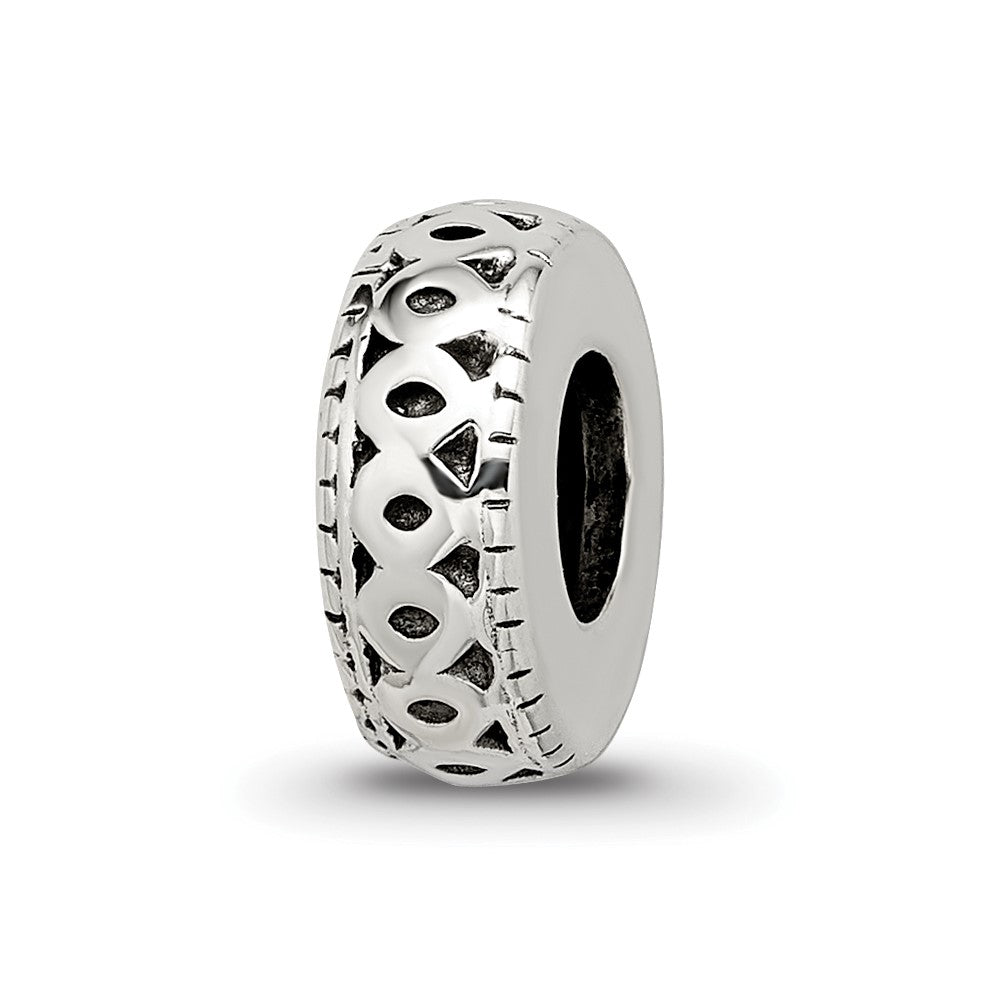 Sterling Silver Reflections Antiqued Bali Gripper Bead, 10.5 x 4.2 mm, 1.7 g