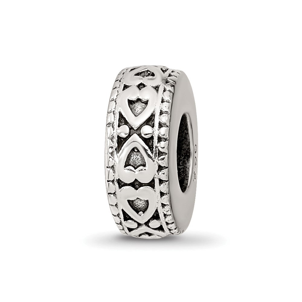 Sterling Silver Reflections Antiqued Bali Hearts Gripper Bead, 10.4 x 4.1 mm