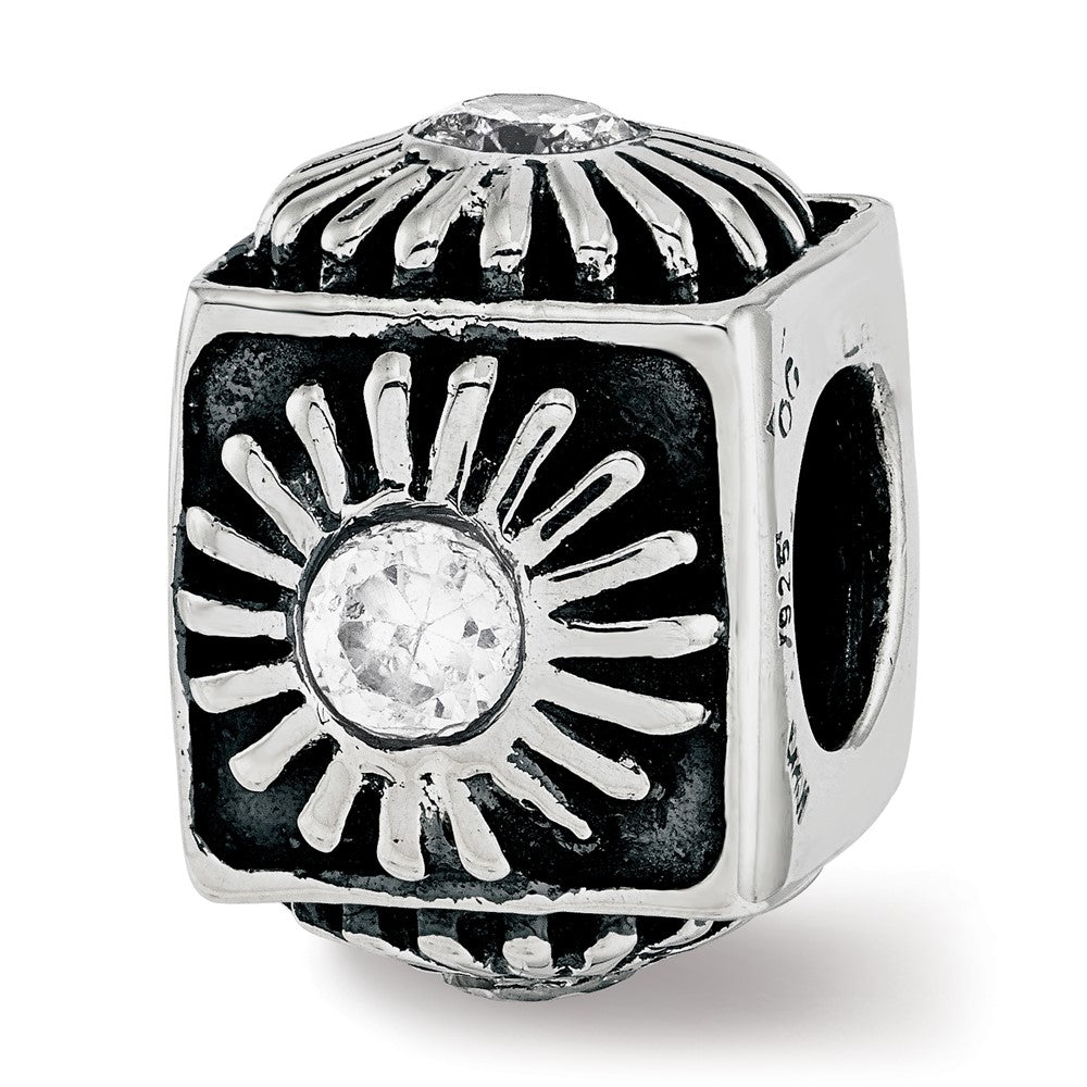 Sterling Silver Reflections CZ Bead, 12 x 8.3 mm