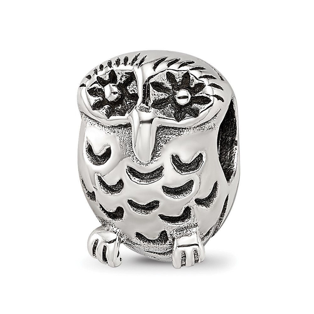 Sterling Silver Reflections Owl Bead, 12.6 x 8.9 mm