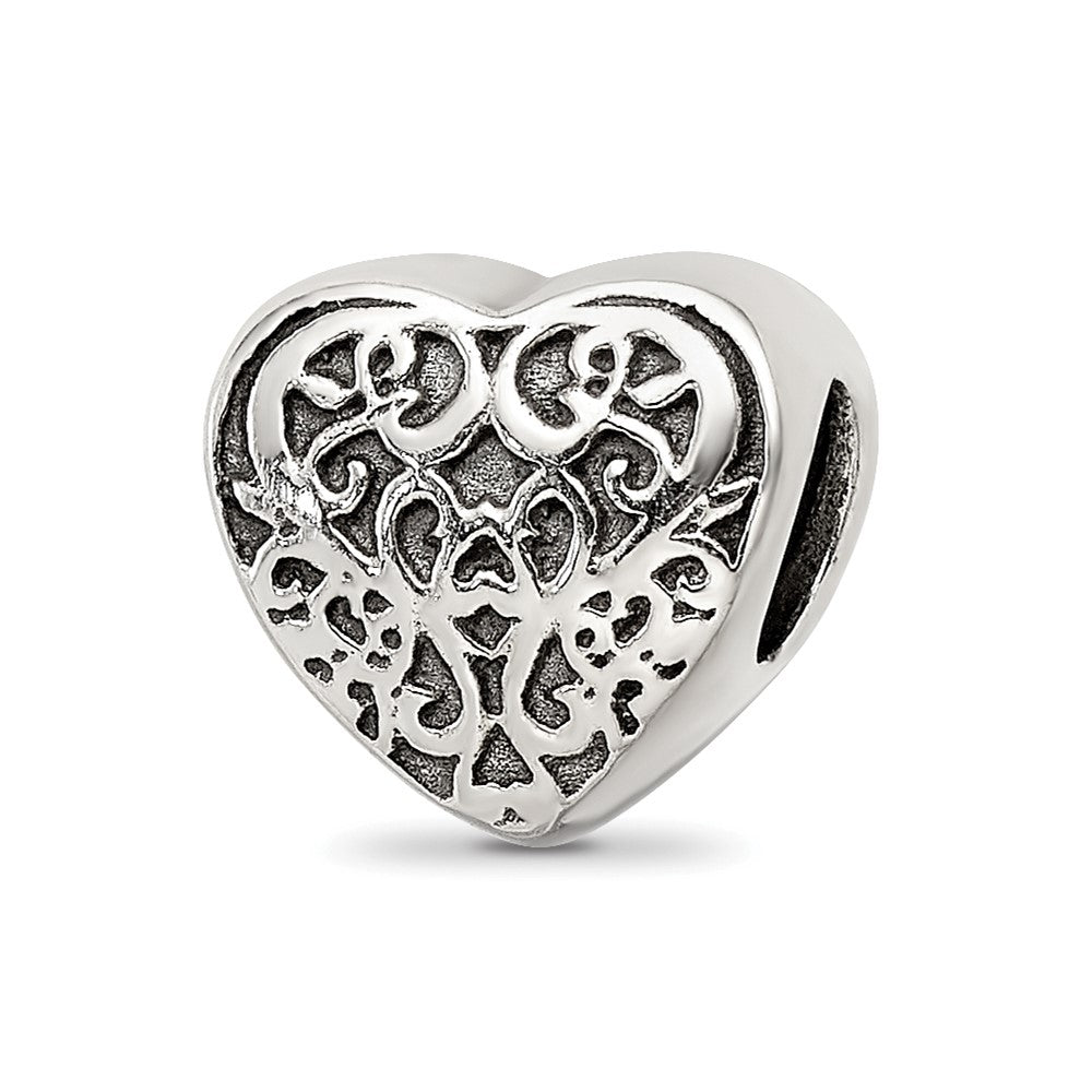 Sterling Silver Reflections Filigree Heart Bead, 9.9 x 10.4 mm