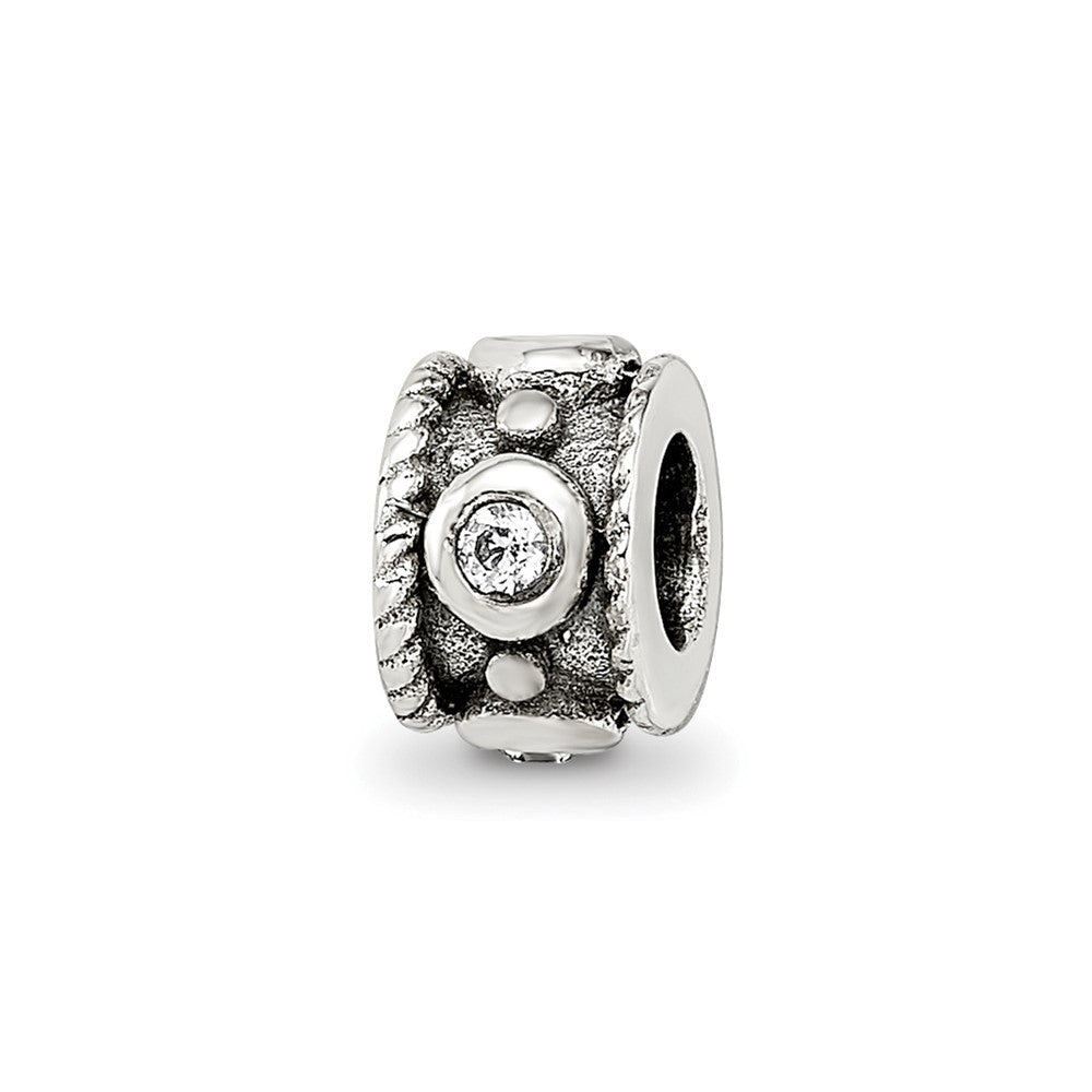 Sterling Silver Reflections CZ Rope Kids Bead, 6.3 x 4.9 mm