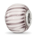 Sterling Silver Reflections Rh=plated Purple and White Striped Glass Bead, 14.4 x 11.4 mm