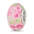 Sterling Silver Reflections Rhodium-plated CZ Pink Floral Glass Bead, 14.4 x 11.4 mm