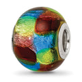 Sterling Silver Reflections Rh-plated Multi-colored Metallic Glass Bead, 14.4 x 11.4 mm