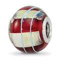 Sterling Silver Reflections Rhodium-plated Foil Striped Red Glass Bead, 14.4 x 11.4 mm