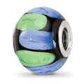 Sterling Silver Reflections Rh-plated Blue and Green Dot Black Glass Bead, 14.4 x 11.4 mm