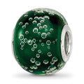 Sterling Silver Reflections Rh-plated Bubbles Green Glass Bead, 14.4 x 11.4 mm