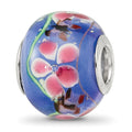 Sterling Silver Reflections Rh-plated Butterfly Pink Floral Blue Glass Bead, 14.4 x 11.4 mm