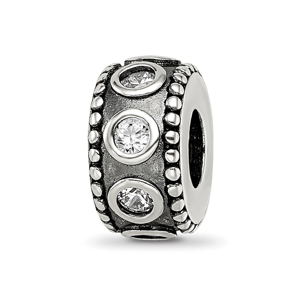 Sterling Silver Reflections CZ Antiqued Bali Bead, 10.8 x 6.1 mm